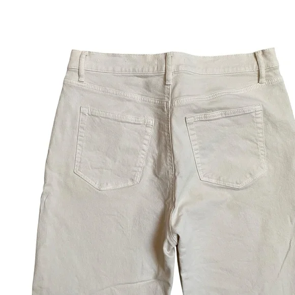 LOFT Cream High Rise Straight Leg Jeans Raw Hem Cropped Size 6 - Picture 9 of 12